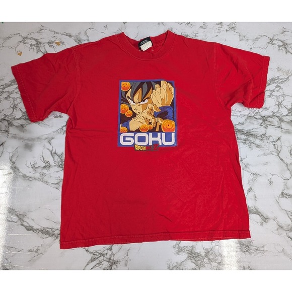 Rare Vintage Dragon Ball Z Goku Graphic T-Shirt Red Kids Size M 2000s Anime - Picture 1 of 5